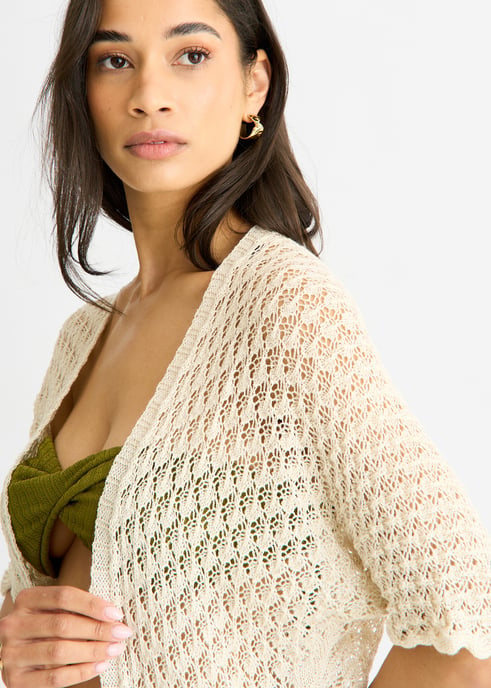 Beige haakvest met rand tot rand - Image 2