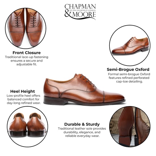 Chapman & Moore Heren Bruine Effen Leren Brogue Cap-Toe Oxford Schoenen - Image 2