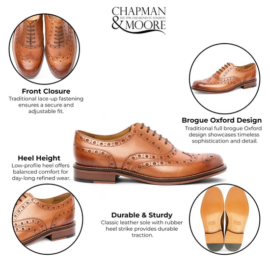 Chapman & Moore Heren Tan Bruine Leren Wingtip Brogue Oxford Kantoorschoenen - Image 2
