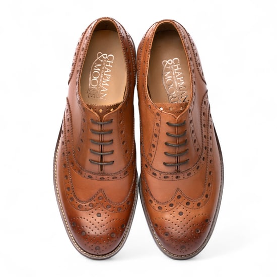 Chapman & Moore Heren Tan Bruine Leren Wingtip Brogue Oxford Kantoorschoenen - Image 4