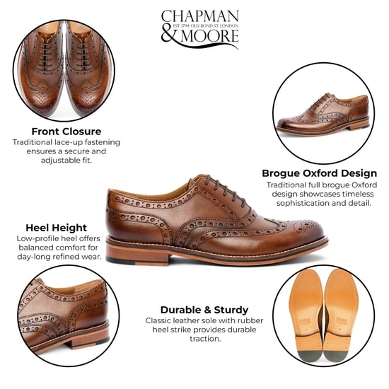 Chapman & Moore Heren Bruine Leren Wingtip Brogue Oxford Kantoorschoenen - Image 2