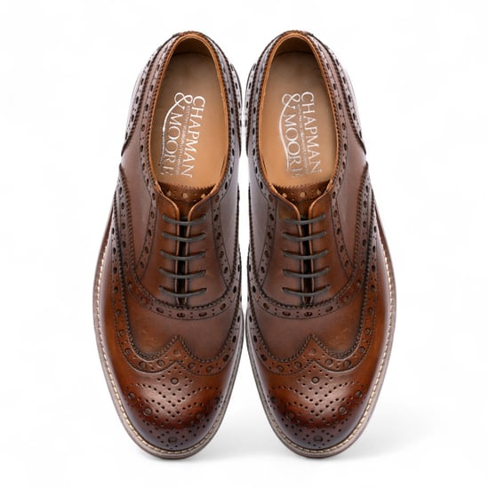 Chapman & Moore Heren Bruine Leren Wingtip Brogue Oxford Kantoorschoenen - Image 4