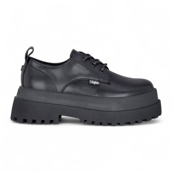 Buffalo Dames Zwarte Veterschoenen met Dikke Platforms - Pluto - Image 1