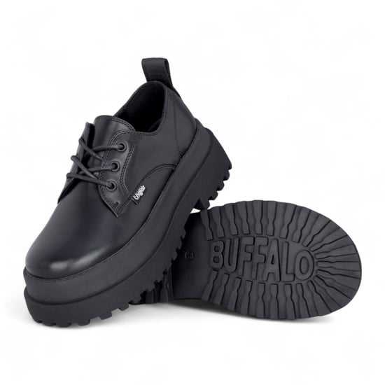Buffalo Dames Zwarte Veterschoenen met Dikke Platforms - Pluto - Image 4