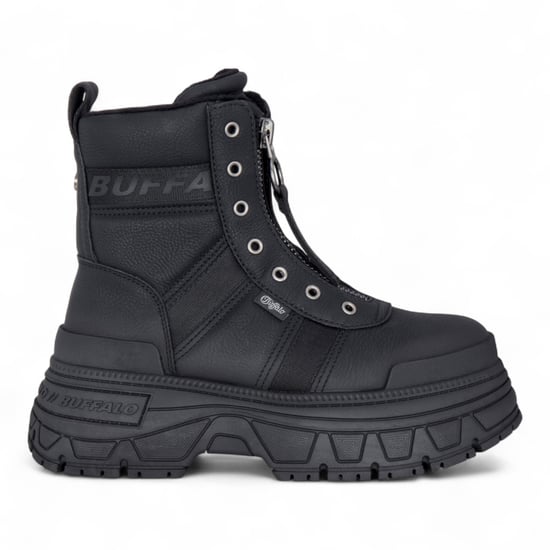 Buffalo Dames Zwarte Chunky Platform Front Zip Hoge Enkel Combat Boots - Fusion - Image 1