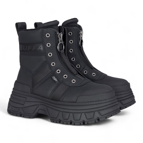 Buffalo Dames Zwarte Chunky Platform Front Zip Hoge Enkel Combat Boots - Fusion - Image 3