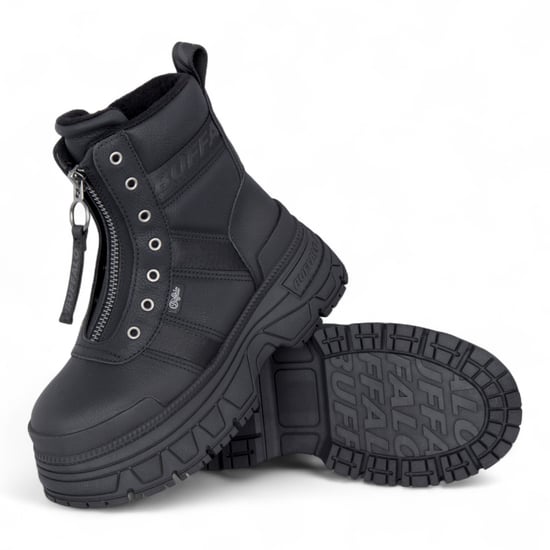 Buffalo Dames Zwarte Chunky Platform Front Zip Hoge Enkel Combat Boots - Fusion - Image 4