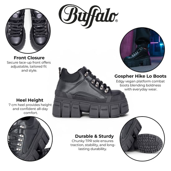 Buffalo Dames Chunky Platform Zwarte Gothic Enkellaarsjes - Gospher Hike-Lo - Image 2