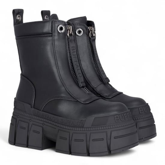 Buffalo Dames Zwarte Chunky Platform Front Zip Hoge Enkel Combat Boots - Gospher - Image 3