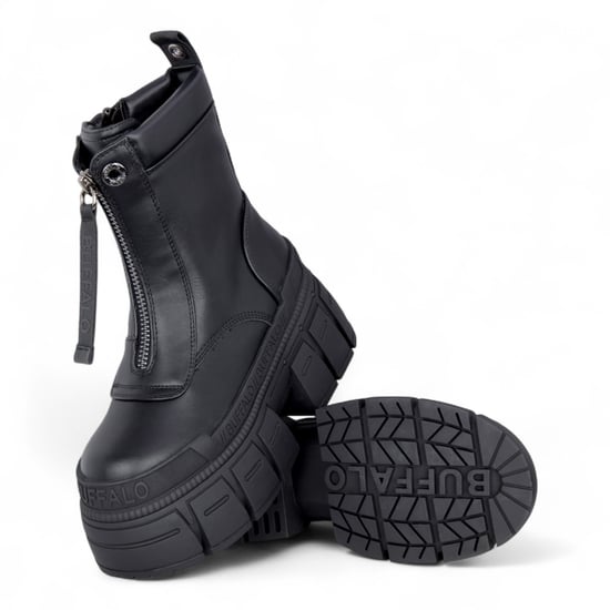 Buffalo Dames Zwarte Chunky Platform Front Zip Hoge Enkel Combat Boots - Gospher - Image 4