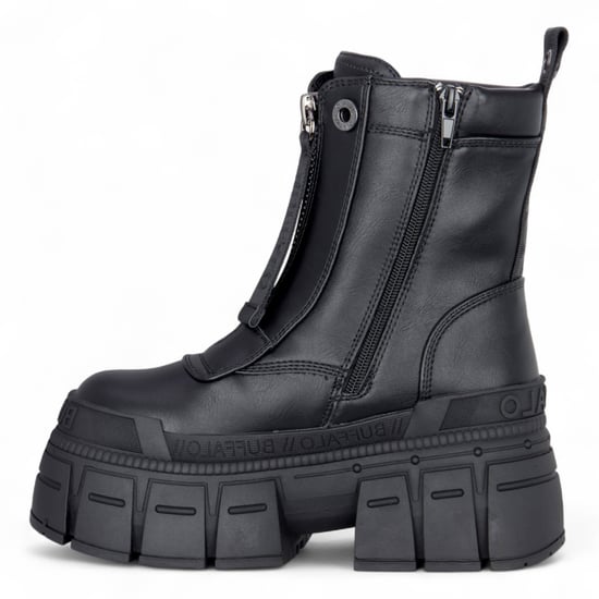 Buffalo Dames Zwarte Chunky Platform Front Zip Hoge Enkel Combat Boots - Gospher - Image 5