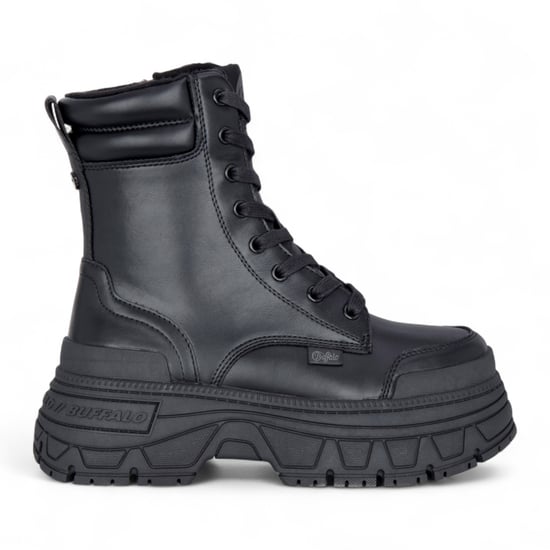 Buffalo Dames Zwarte Chunky Platform Veterschoenen Mid High Combat Boots - Fusion - Image 1