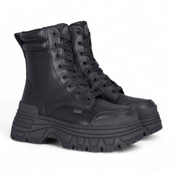 Buffalo Dames Zwarte Chunky Platform Veterschoenen Mid High Combat Boots - Fusion - Image 3