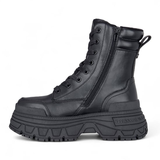 Buffalo Dames Zwarte Chunky Platform Veterschoenen Mid High Combat Boots - Fusion - Image 5