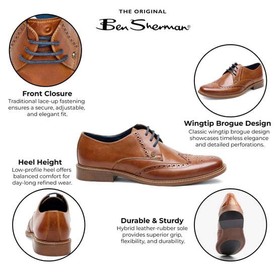 Ben Sherman Heren Bruine Leren Wingtip Oxford Brogue Dress Schoenen - Andy - Image 2