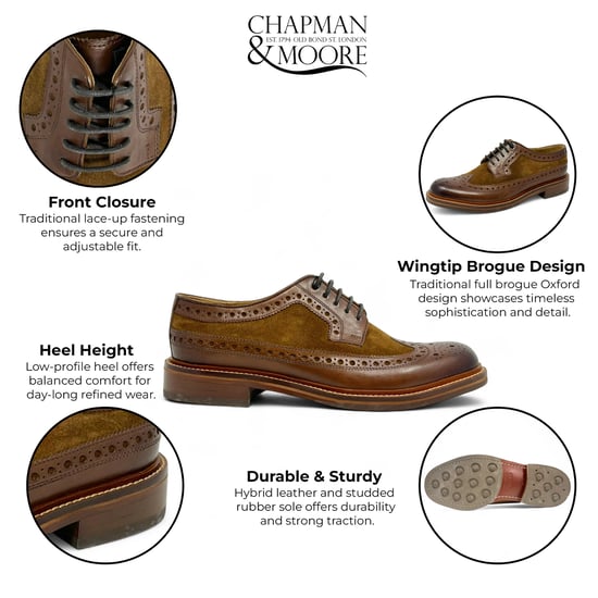 Chapman & Moore Heren Brogues Oxford Formele Schoenen van Mahonieleer in Bruin Suède - Image 2