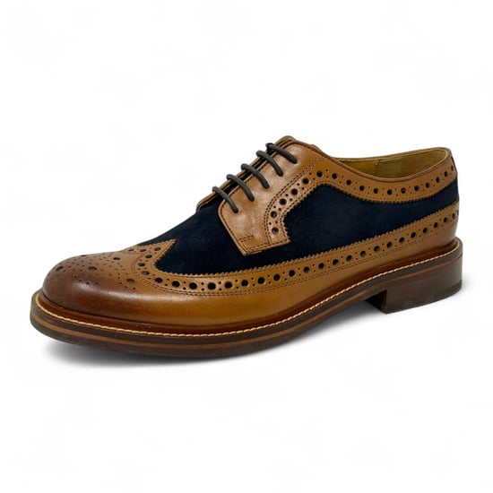Chapman & Moore Heren Bruine Leren Marineblauwe Suède Brogues Oxford Formele Schoenen - Image 3