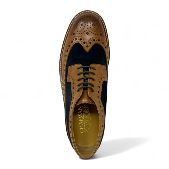 Chapman & Moore Heren Bruine Leren Marineblauwe Suède Brogues Oxford Formele Schoenen - Image 4