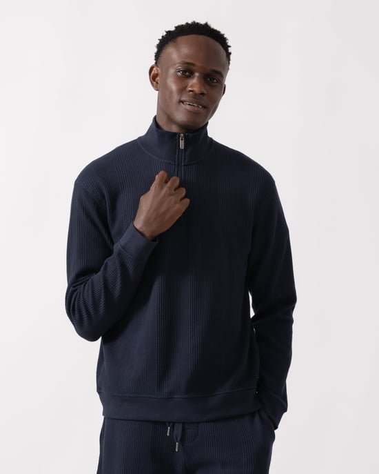 Structuur Loungewear Top in Donkerblauw - Image 1
