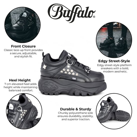 Buffalo Dames Zwarte Studded Chunky Platform Fashion Sneakers - 1339-14-PUNK - Image 2
