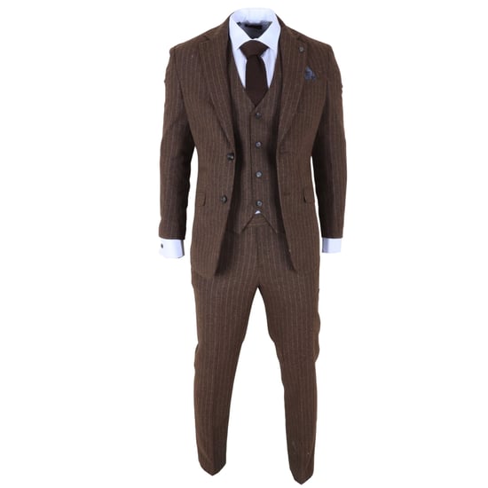 Bruin krijtstreep 3-delig slim fit formeel dinerpak voor heren - Image 3
