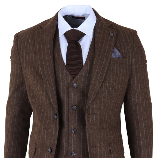 Bruin krijtstreep 3-delig slim fit formeel dinerpak voor heren - Image 4