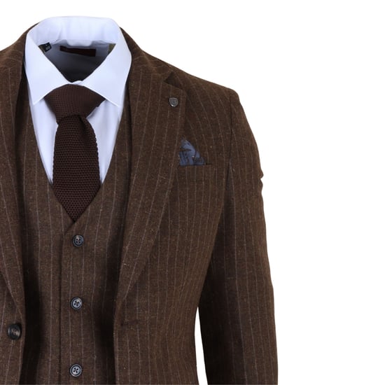 Bruin krijtstreep 3-delig slim fit formeel dinerpak voor heren - Image 5
