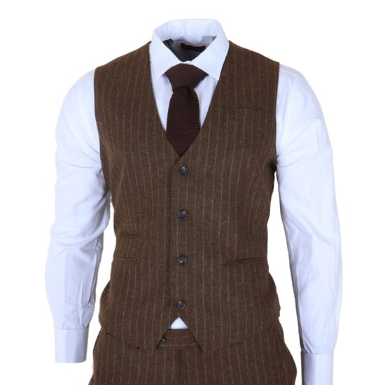Bruin krijtstreep 3-delig slim fit formeel dinerpak voor heren - Image 6