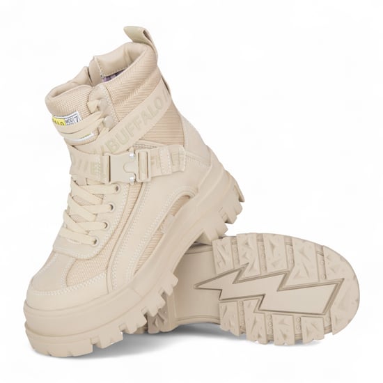 Buffalo Dames Beige Chunky Platform Hoge Enkel Combat Boots - ASPHA-COM1 - Image 4