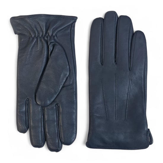 Heren marineblauwe Italiaanse leren warme wollen voering winterrijhandschoenen voor casual rijden - Image 1