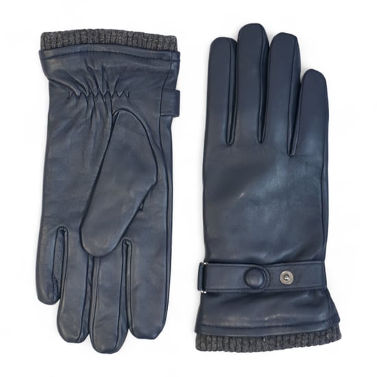 Heren marineblauwe Italiaanse leren warme wollen voering winter fiets- en autorijhandschoenen - Image 1
