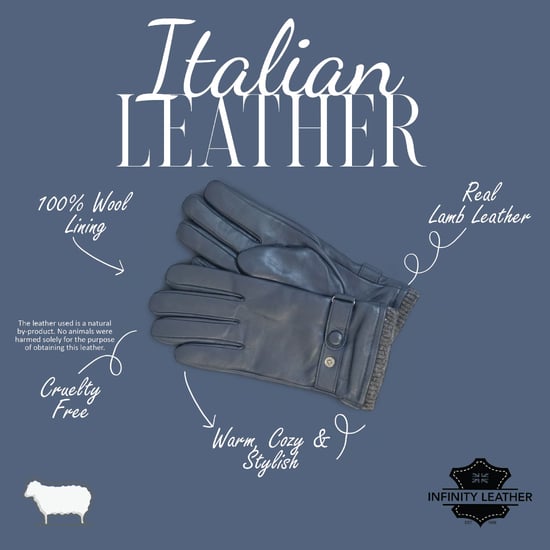 Heren marineblauwe Italiaanse leren warme wollen voering winter fiets- en autorijhandschoenen - Image 4
