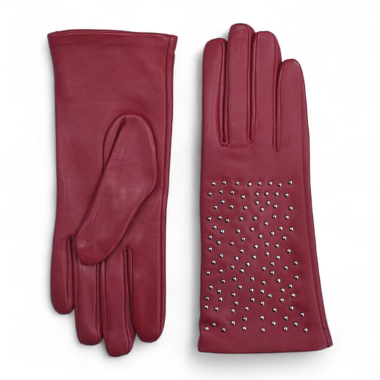 Dames rode Italiaanse leren zachte wollen voering winterhandschoenen met studs - Image 1