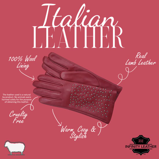 Dames rode Italiaanse leren zachte wollen voering winterhandschoenen met studs - Image 4