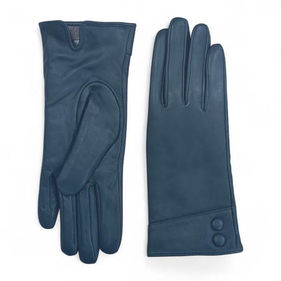 Dames winterhandschoenen met Italiaanse leren voering in zacht wol en blauwgroene kleur, met knoopsluiting - Image 1