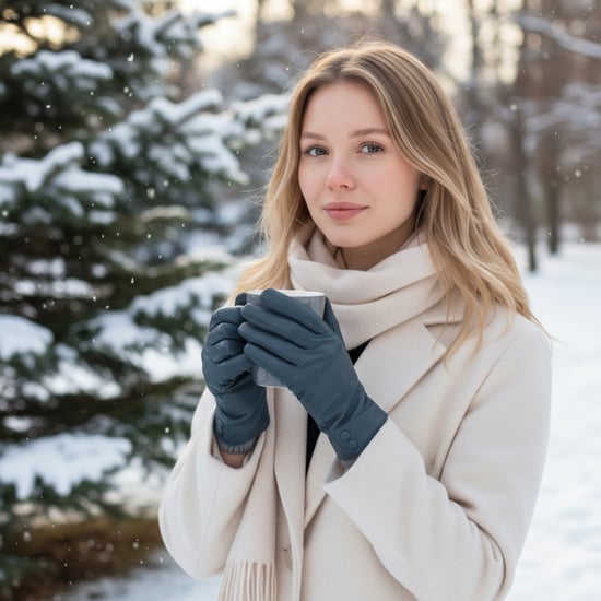 Dames winterhandschoenen met Italiaanse leren voering in zacht wol en blauwgroene kleur, met knoopsluiting - Image 2