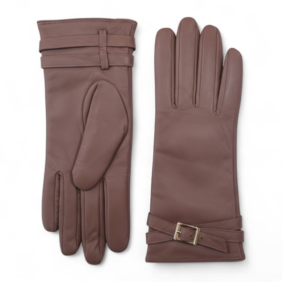 Dames winterhandschoenen met gesp en zachte wollen voering in Italiaans leer in nude beige - Image 1