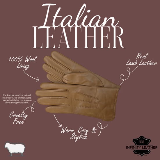 Dameshandschoenen met zachte wollen voering en bruin Italiaans leer in winterse steeklijnstijl - Image 4