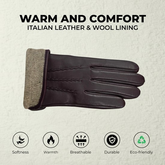 Dameshandschoenen met paarse Italiaanse leren voering en zachte wollen wintersteeklijnontwerp - Image 3