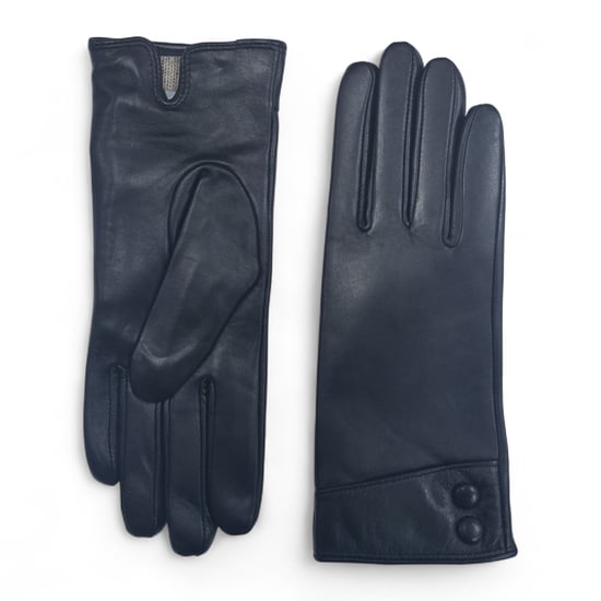 Zwarte Italiaanse leren winterhandschoenen met zachte wollen voering en knoopsluiting voor dames - Image 1