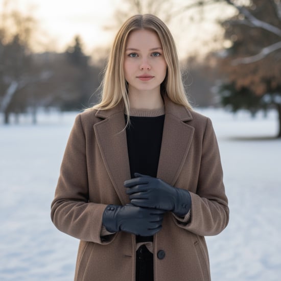Zwarte Italiaanse leren winterhandschoenen met zachte wollen voering en knoopsluiting voor dames - Image 2