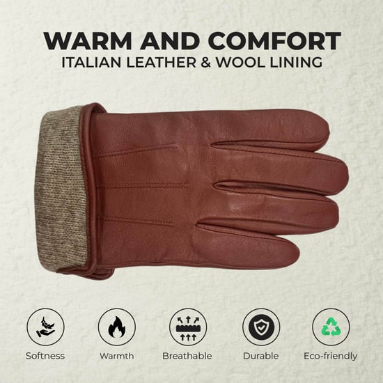Herenhandschoenen van Italiaans leer met warme wollen voering voor de winter, casual rijden en rijden - Image 3