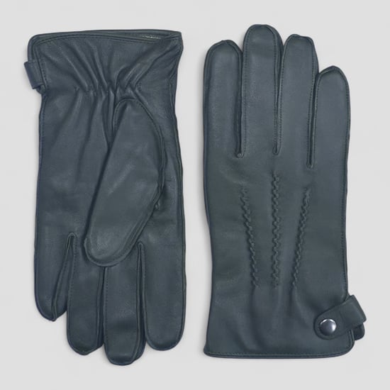 Heren olijfgroene Italiaanse leren warme wollen gevoerde winterfietshandschoenen voor casual rijden - Image 1