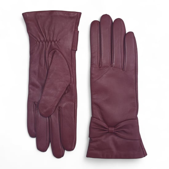 Dames winterhandschoenen met bordeauxrood Italiaans leer en zachte wollen voering en strikmotief - Image 1