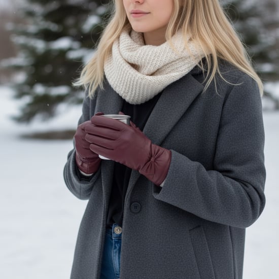 Dames winterhandschoenen met bordeauxrood Italiaans leer en zachte wollen voering en strikmotief - Image 2