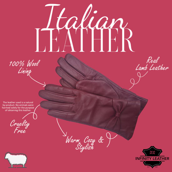 Dames winterhandschoenen met bordeauxrood Italiaans leer en zachte wollen voering en strikmotief - Image 4