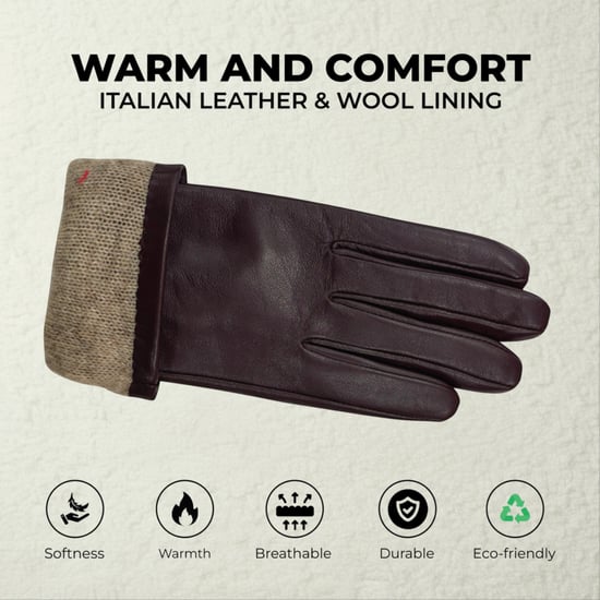 Dames winterhandschoenen met strikmotief in paars Italiaans leer en zachte wollen voering - Image 3