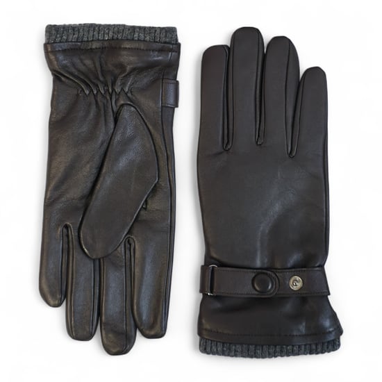 Herenhandschoenen van bruin Italiaans leer met warme wollen voering voor winterfietsen en casual rijden - Image 1