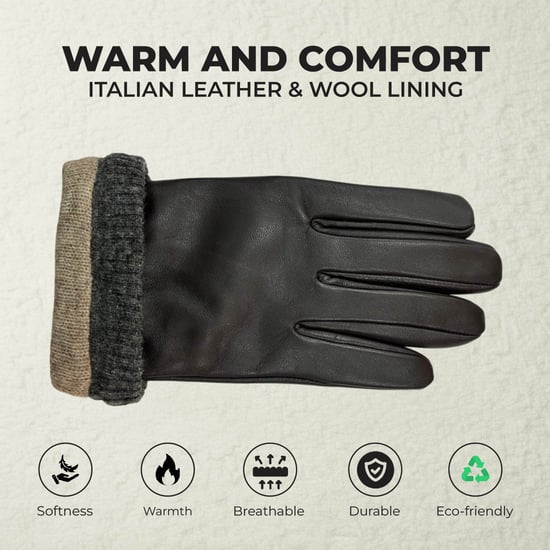 Herenhandschoenen van bruin Italiaans leer met warme wollen voering voor winterfietsen en casual rijden - Image 3