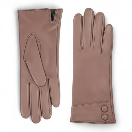 Dames winterhandschoenen in nude beige Italiaans leer met zachte wollen voering en knoopsluiting - Image 1